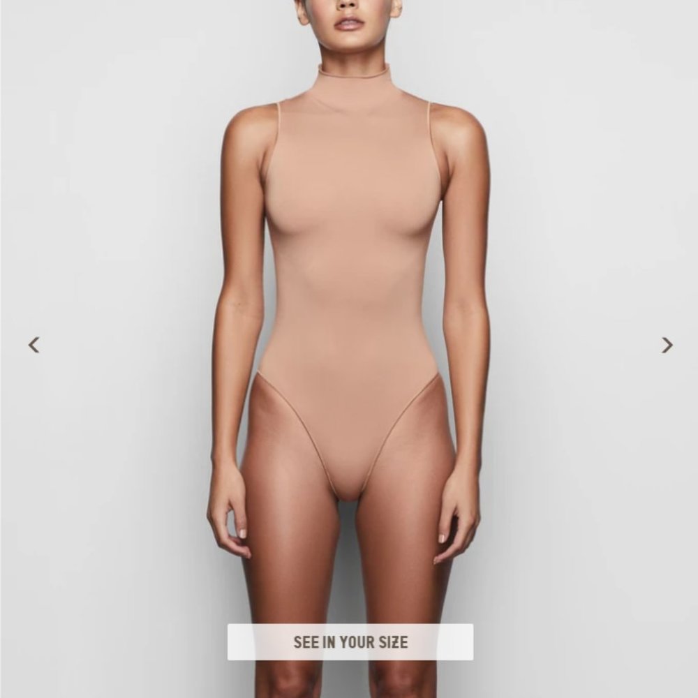 SKIMS Sleeveless Mock Neck Bodysuit in Tiger's Eye